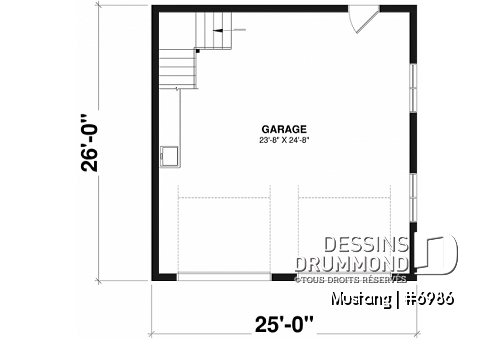Rez-de-chaussée - Garage double de deux portes avec rangement à l'étage, style Cape Cod - Mustang