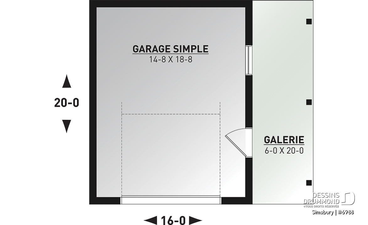 Rez-de-chaussée - Modèle de garage farmhouse 320 pi² avec appentis de rangement et dalle flottante, compact et polyvalent - Simsbury