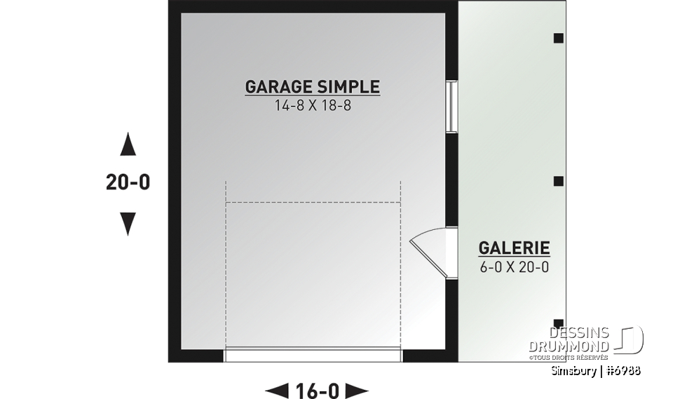 Rez-de-chaussée - Modèle de garage farmhouse 320 pi² avec appentis de rangement et dalle flottante, compact et polyvalent - Simsbury