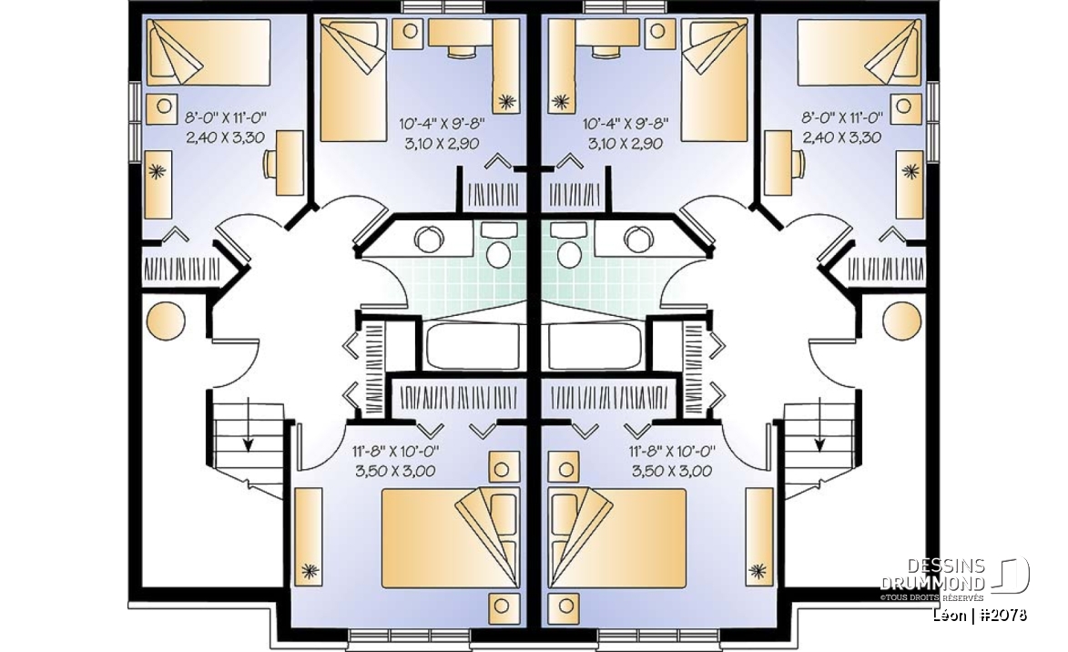 Sous-sol - Plan de maison jumelée 3 chambres, buanderie au rdc,, salle familiale spacieuse, îlot à la cuisine - Léon