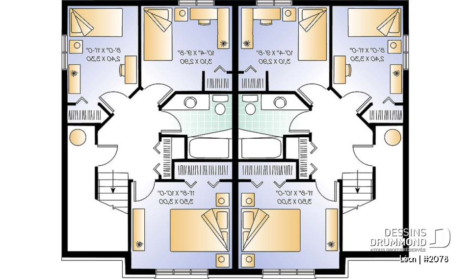 Sous-sol - Plan de maison jumelée 3 chambres, buanderie au rdc,, salle familiale spacieuse, îlot à la cuisine - Léon