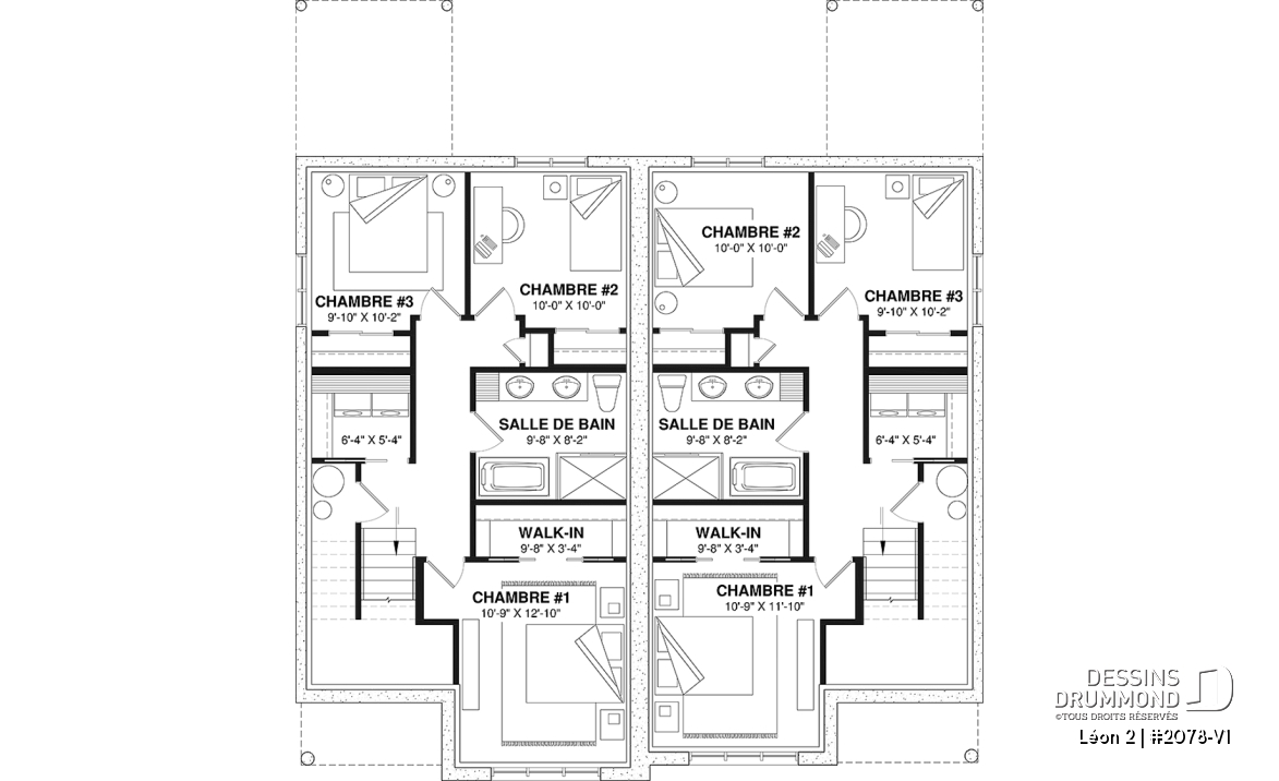 Sous-sol - Plan de maison jumelée, 3 chambres, 2 salles de bain, grande cuisine, buanderie au r-d-c, coin ordinateur - Léon 2