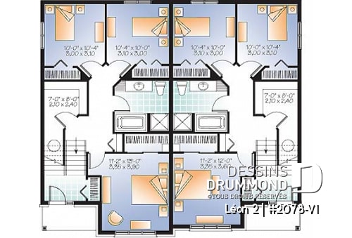 Sous-sol - Plan de maison jumelée, 3 chambres, 2 salles de bain, grande cuisine, buanderie au r-d-c, coin ordinateur - Léon 2