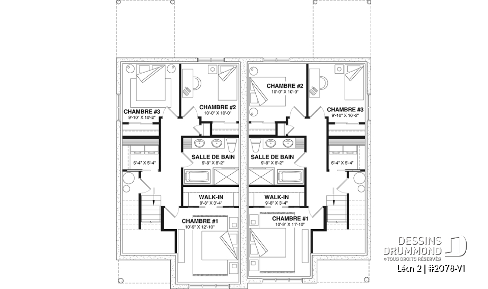 Sous-sol - Plan de maison jumelée, 3 chambres, 2 salles de bain, grande cuisine, buanderie au r-d-c, coin ordinateur - Léon 2