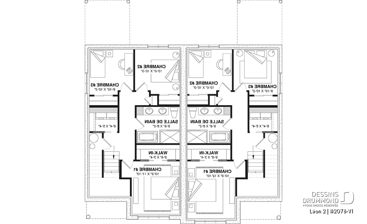 Sous-sol - Plan de maison jumelée, 3 chambres, 2 salles de bain, grande cuisine, buanderie au r-d-c, coin ordinateur - Léon 2