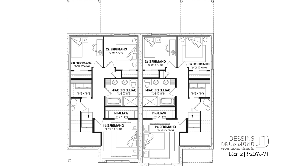 Sous-sol - Plan de maison jumelée, 3 chambres, 2 salles de bain, grande cuisine, buanderie au r-d-c, coin ordinateur - Léon 2