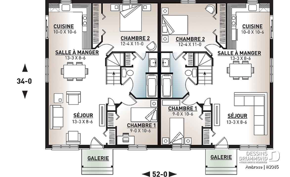 Rez-de-chaussée - Plan de semi-détaché, 2 chambres, cuisine tout en lumière et grand sous-sol - Ambrose