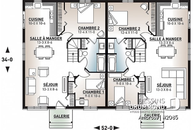 Rez-de-chaussée - Plan de semi-détaché, 2 chambres, cuisine tout en lumière et grand sous-sol - Ambrose