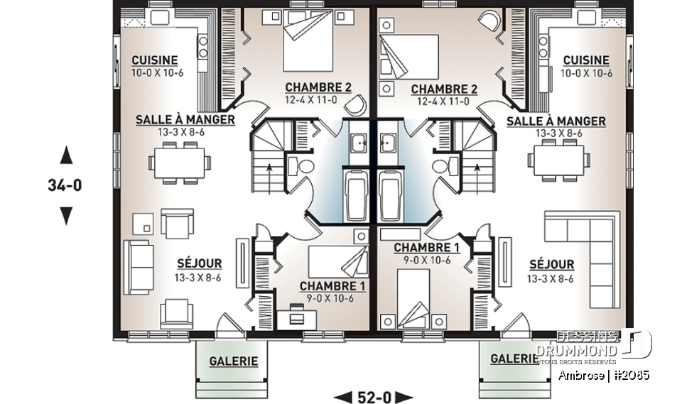 Rez-de-chaussée - Plan de semi-détaché, 2 chambres, cuisine tout en lumière et grand sous-sol - Ambrose