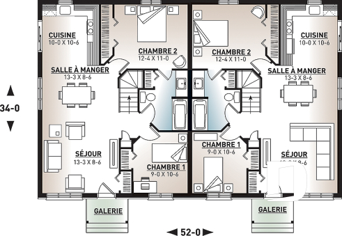 Rez-de-chaussée - Plan de semi-détaché, 2 chambres, cuisine tout en lumière et grand sous-sol - Ambrose