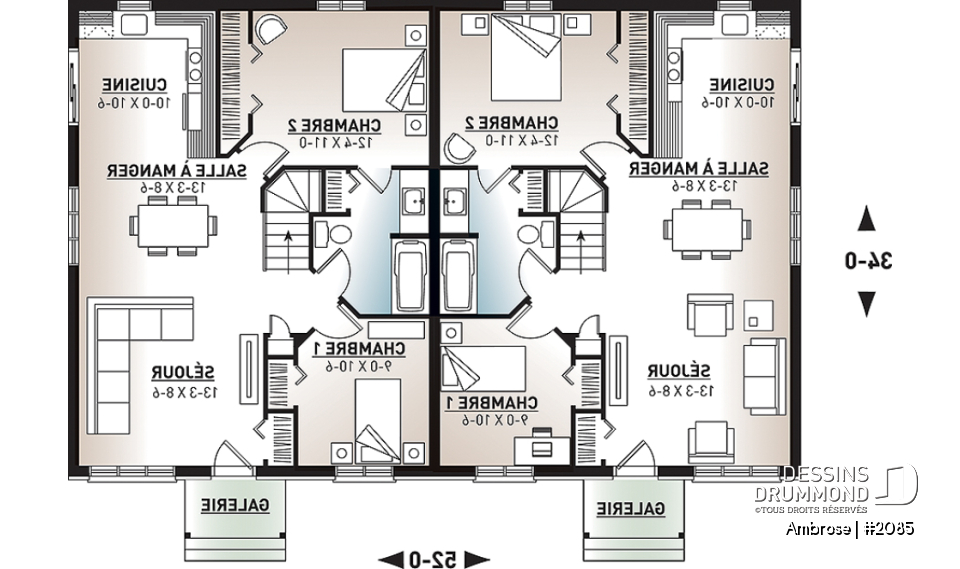 Rez-de-chaussée - Plan de semi-détaché, 2 chambres, cuisine tout en lumière et grand sous-sol - Ambrose