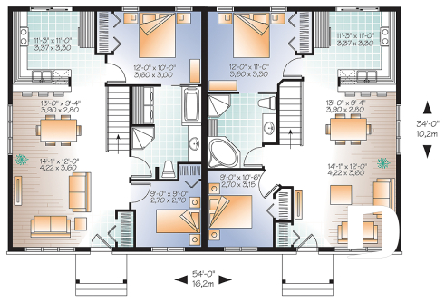 Rez-de-chaussée - Plan de maison jumelé champêtre, 2 chambres, intérieur convivial, 2 options de salle de bain - Ambrose 2