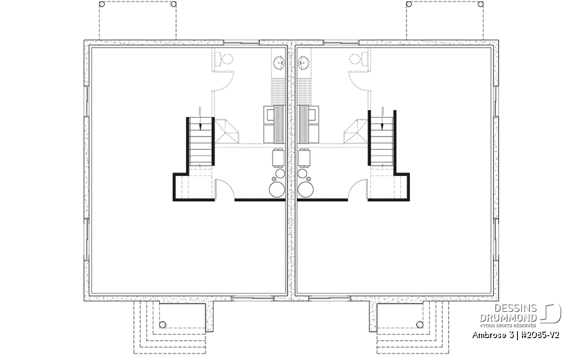 Sous-sol - Plan de maison jumelée contemporaine mid-century, 2 chambres, îlot à la cuisine, sous-sol aménageable - Ambrose 3