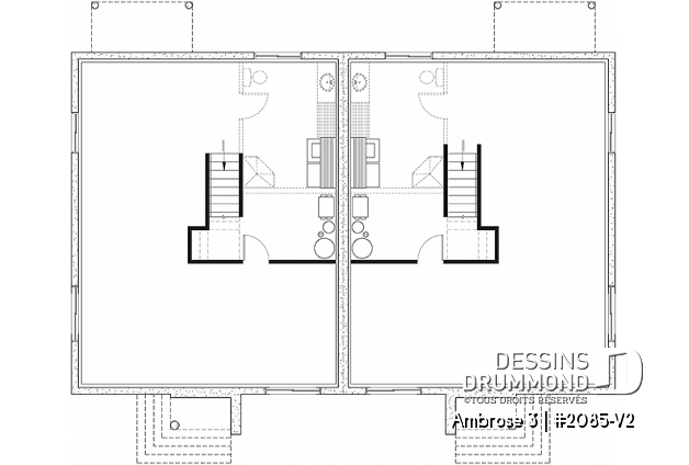 Sous-sol - Plan de maison jumelée contemporaine mid-century, 2 chambres, îlot à la cuisine, sous-sol aménageable - Ambrose 3