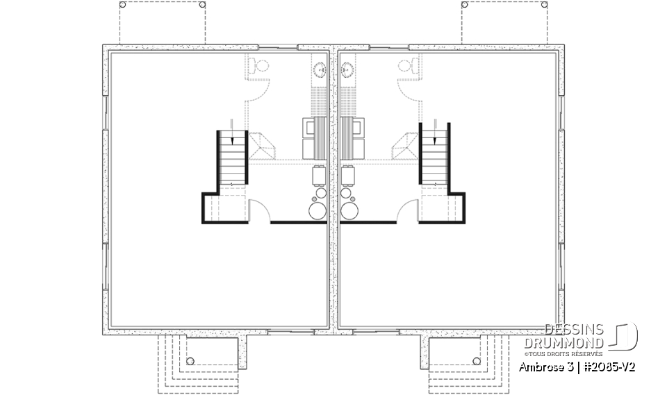Sous-sol - Plan de maison jumelée contemporaine mid-century, 2 chambres, îlot à la cuisine, sous-sol aménageable - Ambrose 3