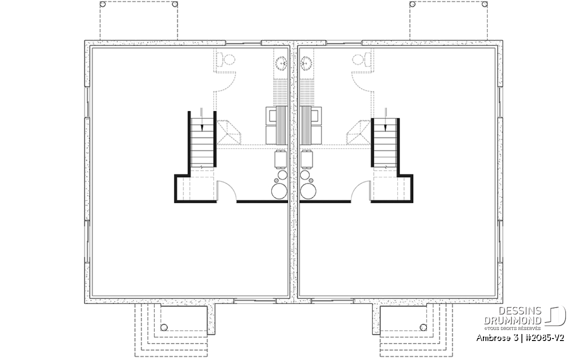Sous-sol - Plan de maison jumelée contemporaine mid-century, 2 chambres, îlot à la cuisine, sous-sol aménageable - Ambrose 3