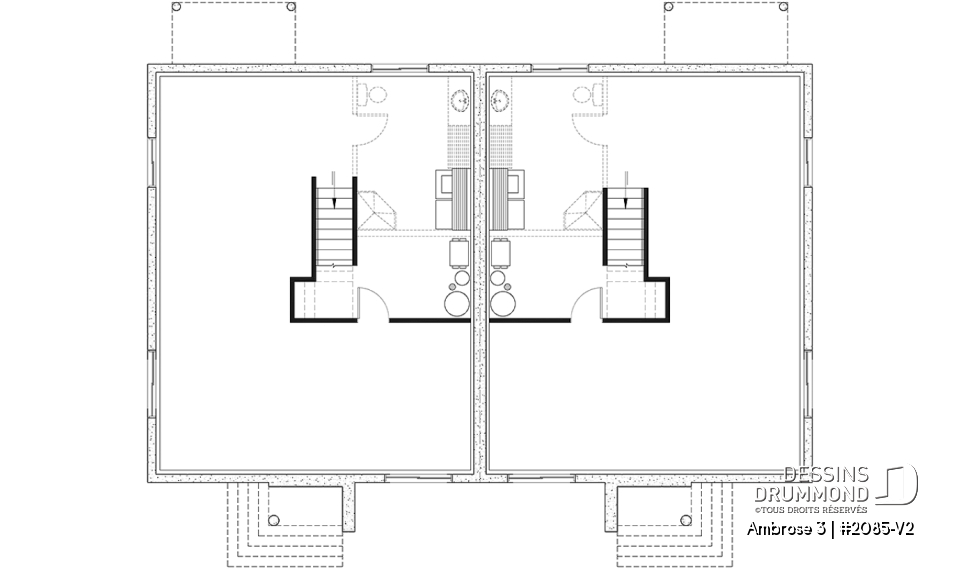 Sous-sol - Plan de maison jumelée contemporaine mid-century, 2 chambres, îlot à la cuisine, sous-sol aménageable - Ambrose 3