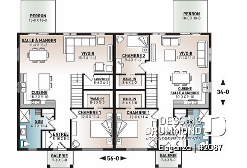 Rez-de-chaussée - Plan de jumelé moderne mid-century, 1 à 3 chambres, superbe cuisine, salle à manger et salon à aire ouverte  - Eleganza