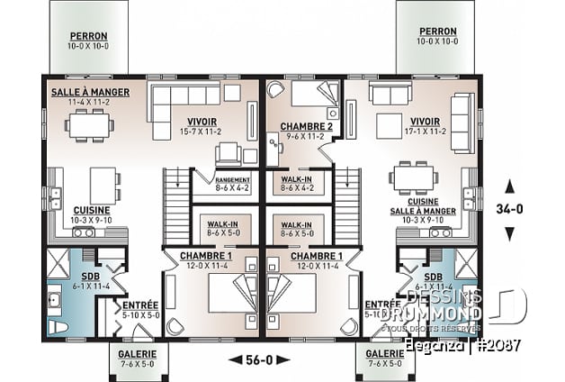 Rez-de-chaussée - Plan de jumelé moderne mid-century, 1 à 3 chambres, superbe cuisine, salle à manger et salon à aire ouverte  - Eleganza