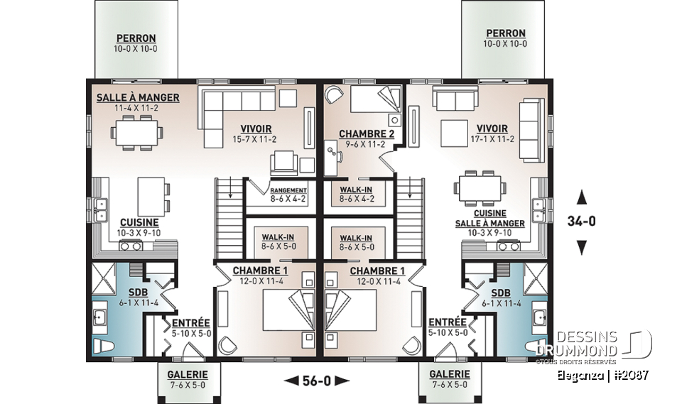 Rez-de-chaussée - Plan de jumelé moderne mid-century, 1 à 3 chambres, superbe cuisine, salle à manger et salon à aire ouverte  - Eleganza