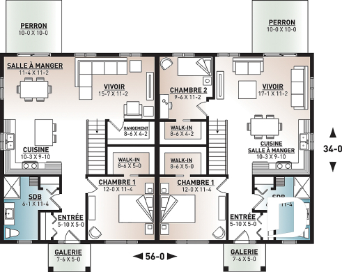 Rez-de-chaussée - Plan de jumelé moderne mid-century, 1 à 3 chambres, superbe cuisine, salle à manger et salon à aire ouverte  - Eleganza