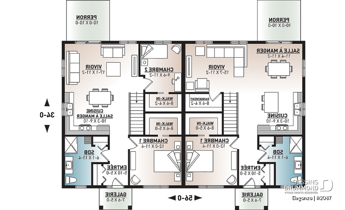 Rez-de-chaussée - Plan de jumelé moderne mid-century, 1 à 3 chambres, superbe cuisine, salle à manger et salon à aire ouverte  - Eleganza