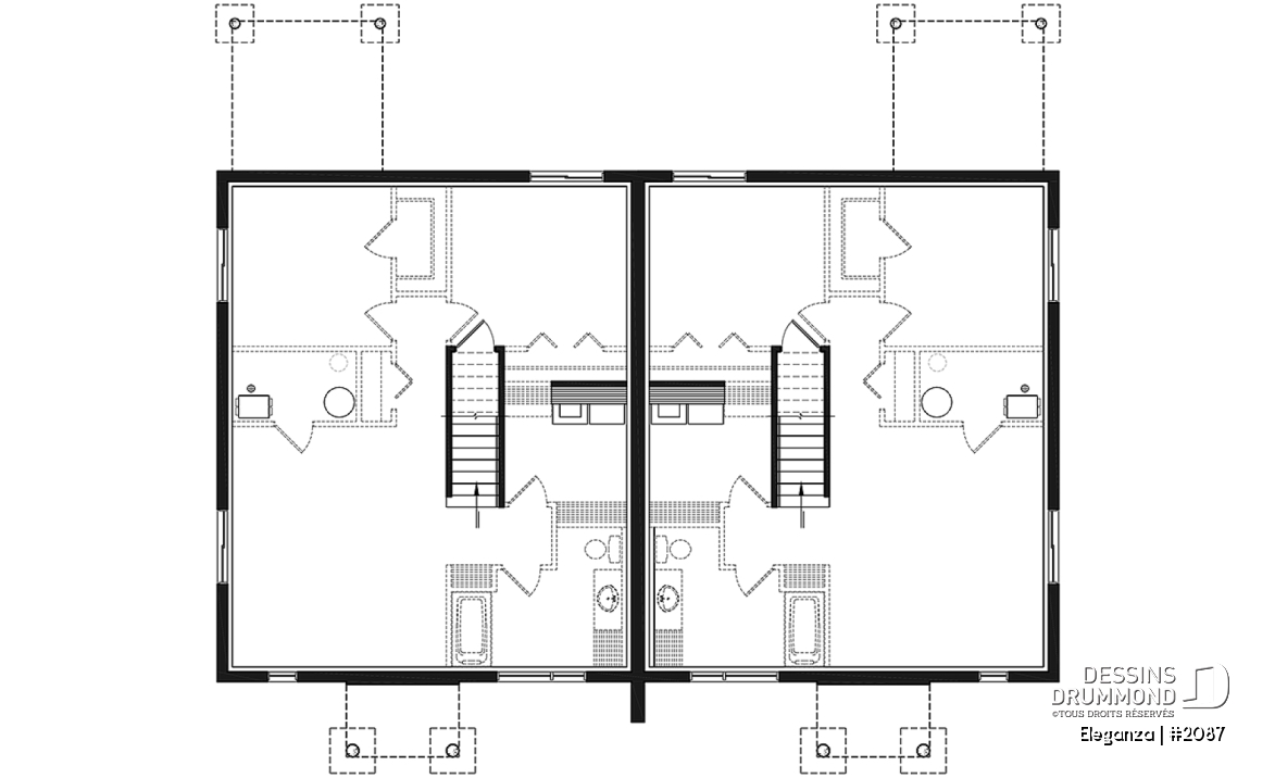 Sous-sol - Plan de jumelé moderne mid-century, 1 à 3 chambres, superbe cuisine, salle à manger et salon à aire ouverte  - Eleganza