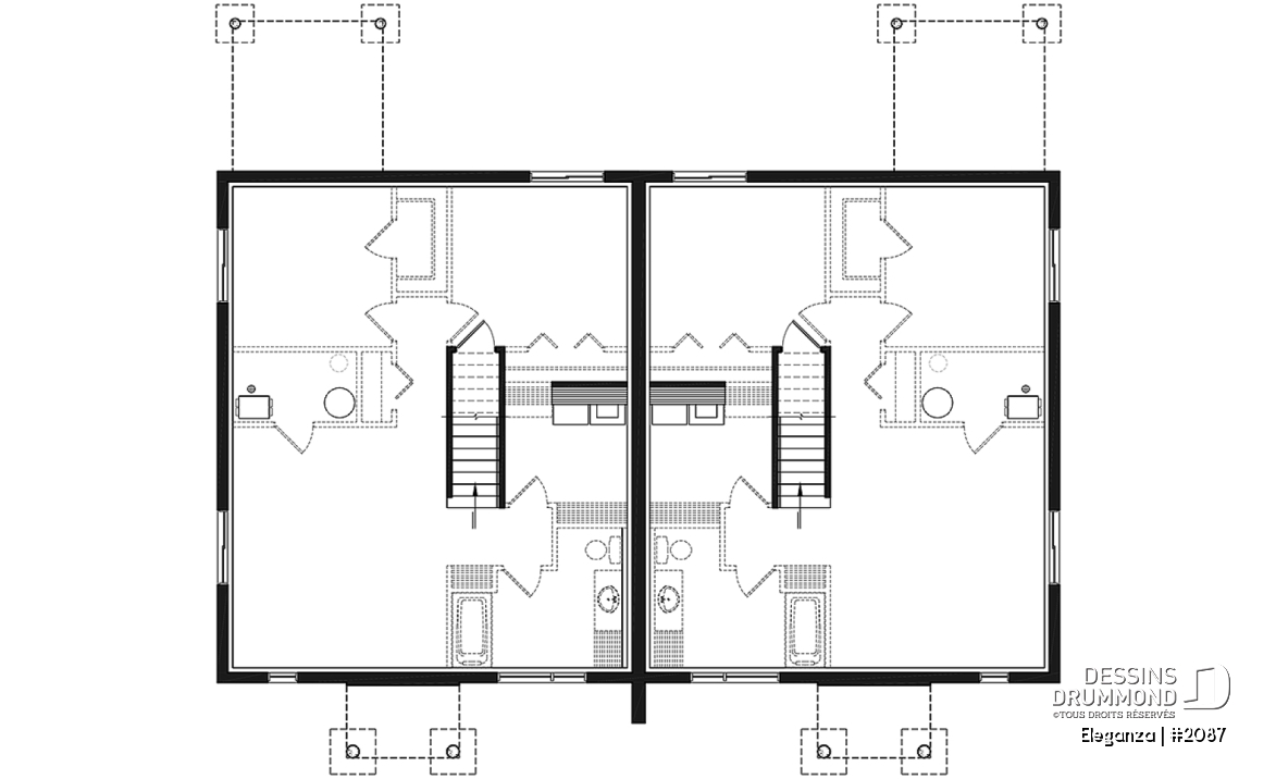Sous-sol - Plan de jumelé moderne mid-century, 1 à 3 chambres, superbe cuisine, salle à manger et salon à aire ouverte  - Eleganza