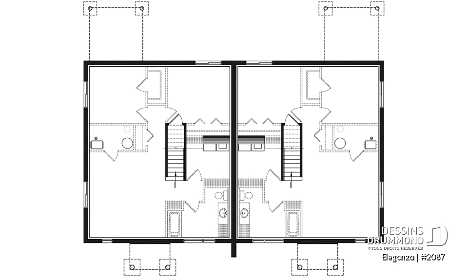 Sous-sol - Plan de jumelé moderne mid-century, 1 à 3 chambres, superbe cuisine, salle à manger et salon à aire ouverte  - Eleganza