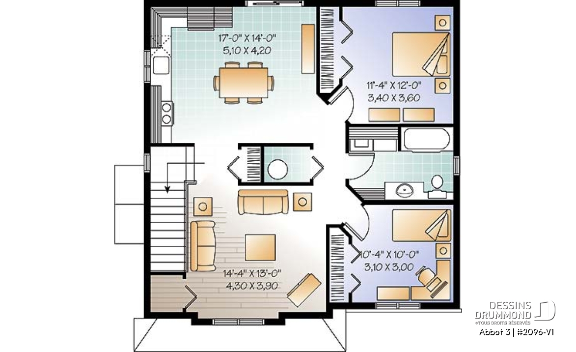 Étage - Plan de triplex économique moderne, 2 chambres par unité, coin buanderie, plancher à aire ouverte - Abbot 3