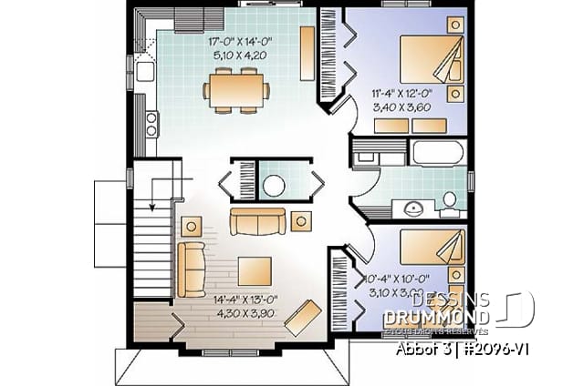 Étage - Plan de triplex économique moderne, 2 chambres par unité, coin buanderie, plancher à aire ouverte - Abbot 3