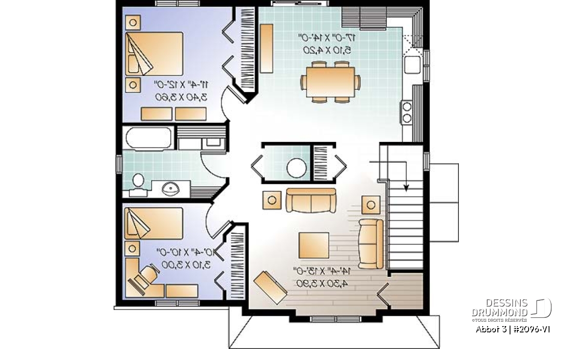 Étage - Plan de triplex économique moderne, 2 chambres par unité, coin buanderie, plancher à aire ouverte - Abbot 3