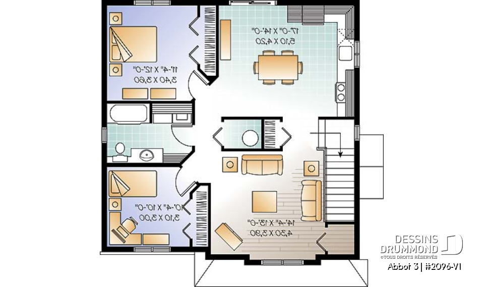 Étage - Plan de triplex économique moderne, 2 chambres par unité, coin buanderie, plancher à aire ouverte - Abbot 3