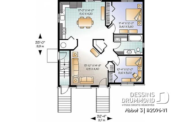Rez-de-chaussée - Plan de triplex économique moderne, 2 chambres par unité, coin buanderie, plancher à aire ouverte - Abbot 3