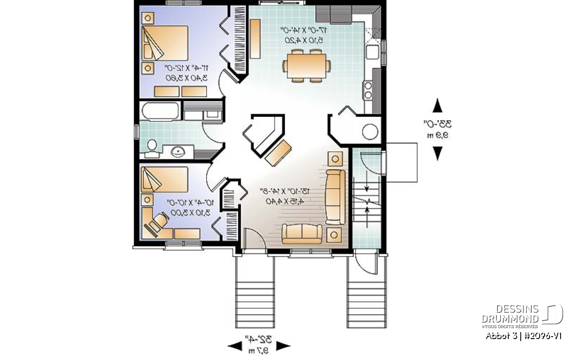 Rez-de-chaussée - Plan de triplex économique moderne, 2 chambres par unité, coin buanderie, plancher à aire ouverte - Abbot 3