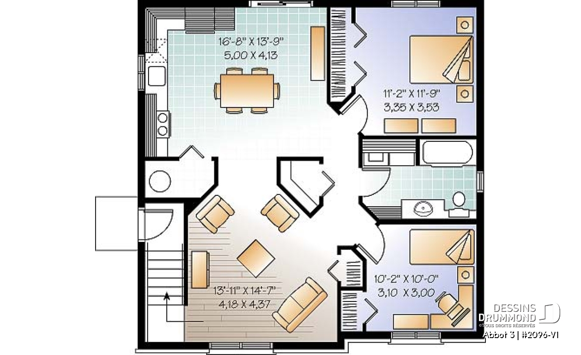 Sous-sol - Plan de triplex économique moderne, 2 chambres par unité, coin buanderie, plancher à aire ouverte - Abbot 3
