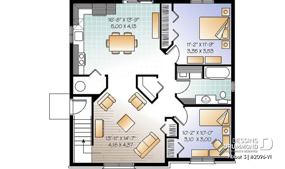 Sous-sol - Plan de triplex économique moderne, 2 chambres par unité, coin buanderie, plancher à aire ouverte - Abbot 3
