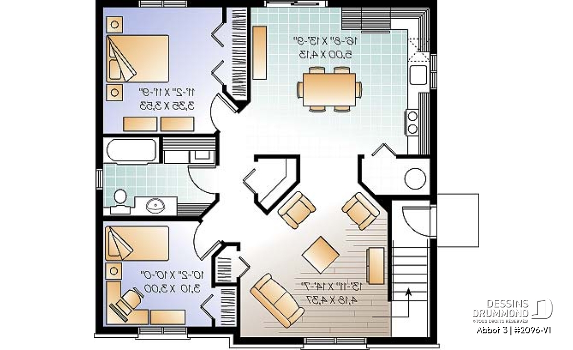 Sous-sol - Plan de triplex économique moderne, 2 chambres par unité, coin buanderie, plancher à aire ouverte - Abbot 3