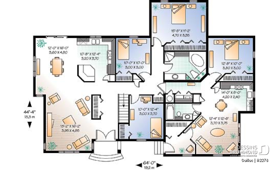 Rez-de-chaussée - Plan de maison intergénérationnelle, logement principal avec 3 chambres, entrée indépendante - Gaillac