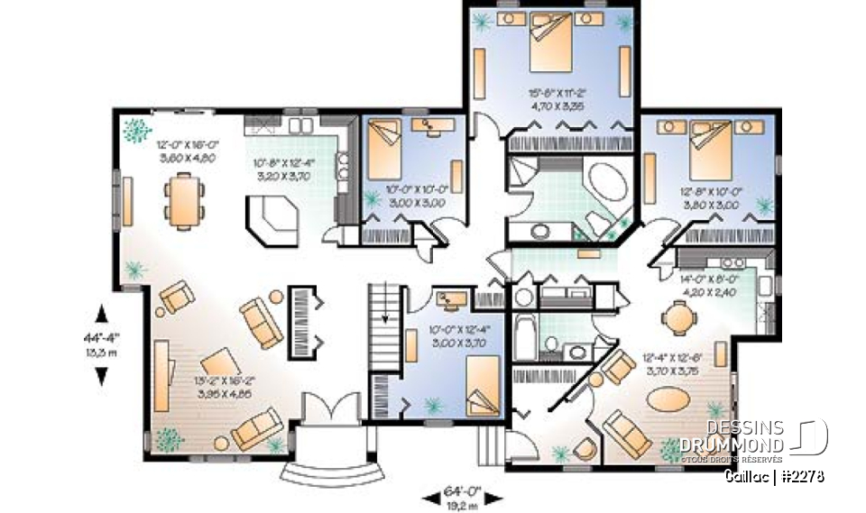 Rez-de-chaussée - Plan de maison intergénérationnelle, logement principal avec 3 chambres, entrée indépendante - Gaillac