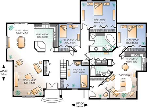 Rez-de-chaussée - Plan de maison intergénérationnelle, logement principal avec 3 chambres, entrée indépendante - Gaillac