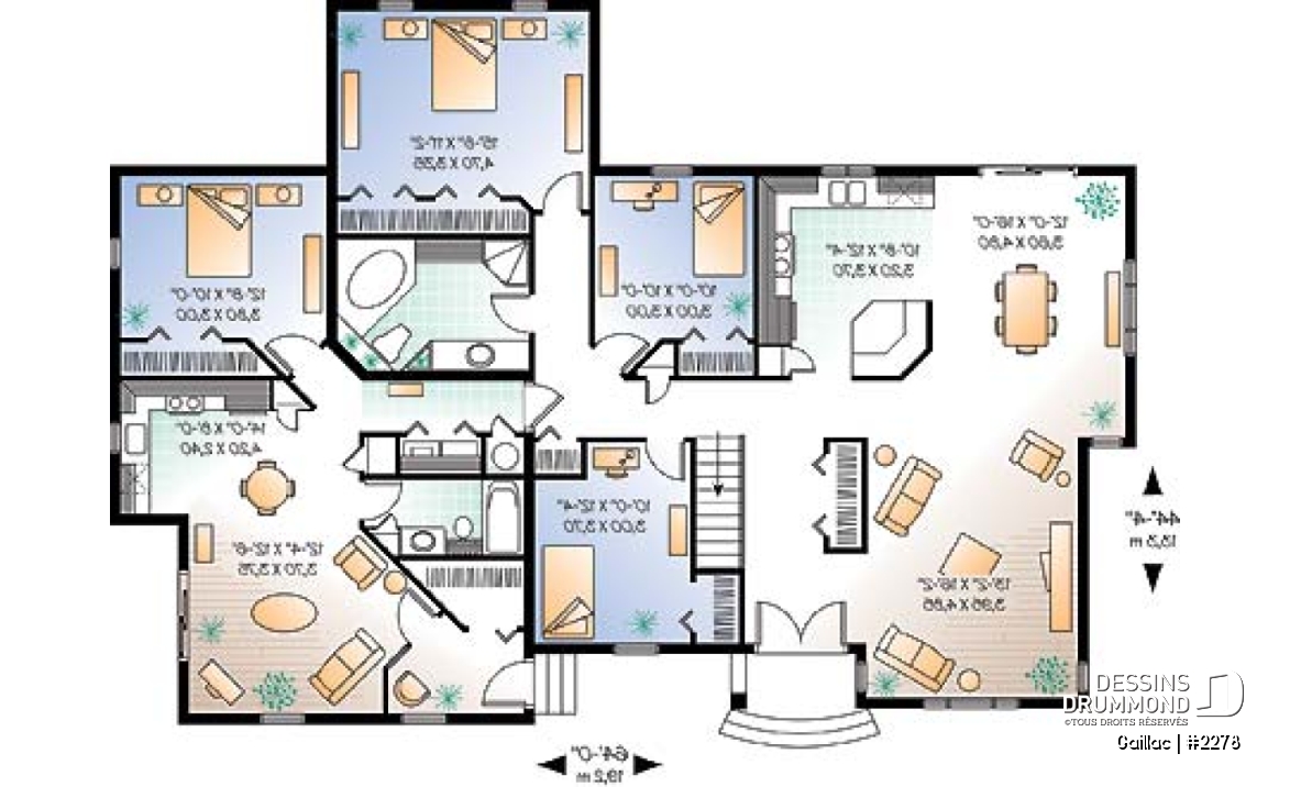 Rez-de-chaussée - Plan de maison intergénérationnelle, logement principal avec 3 chambres, entrée indépendante - Gaillac
