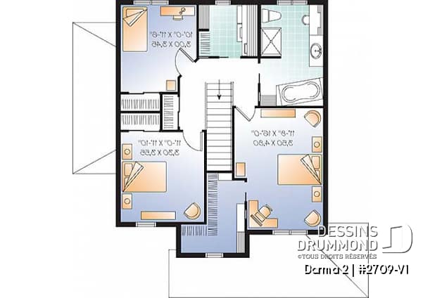 Étage - Plan de maison avec appartement au sous-sol, 3 chambres au logement principal, bureau, buanderie étage - Darma 2
