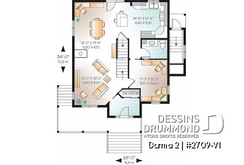 Rez-de-chaussée - Plan de maison avec appartement au sous-sol, 3 chambres au logement principal, bureau, buanderie étage - Darma 2