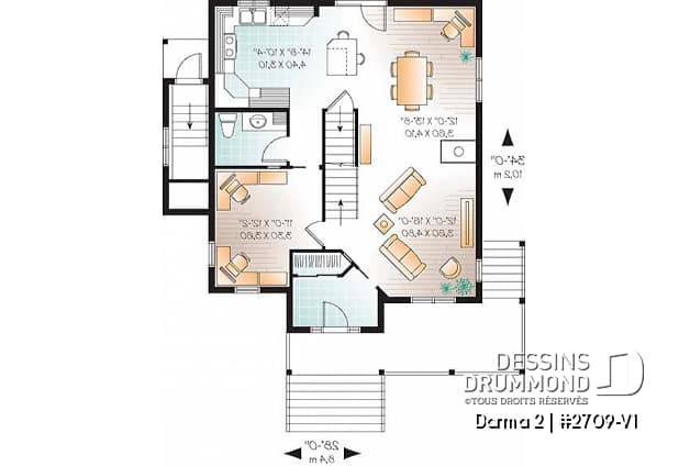 Rez-de-chaussée - Plan de maison avec appartement au sous-sol, 3 chambres au logement principal, bureau, buanderie étage - Darma 2