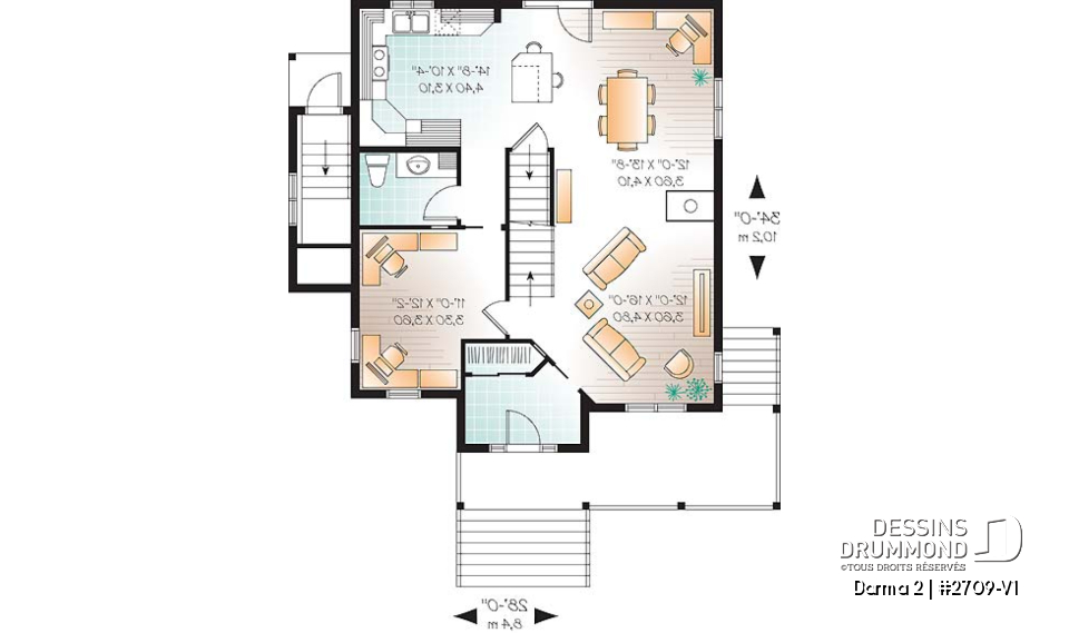 Rez-de-chaussée - Plan de maison avec appartement au sous-sol, 3 chambres au logement principal, bureau, buanderie étage - Darma 2