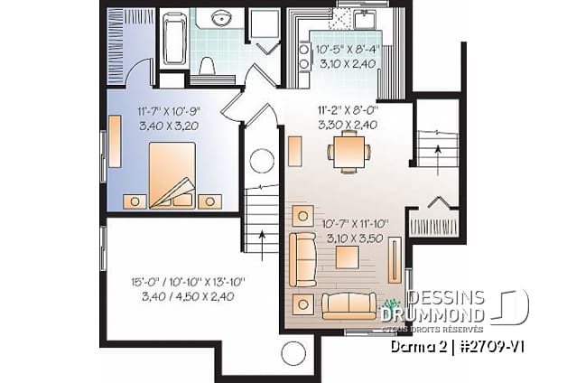Sous-sol - Plan de maison avec appartement au sous-sol, 3 chambres au logement principal, bureau, buanderie étage - Darma 2