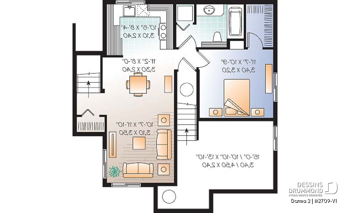 Sous-sol - Plan de maison avec appartement au sous-sol, 3 chambres au logement principal, bureau, buanderie étage - Darma 2
