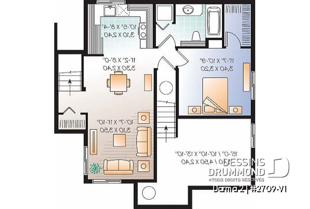 Sous-sol - Plan de maison avec appartement au sous-sol, 3 chambres au logement principal, bureau, buanderie étage - Darma 2