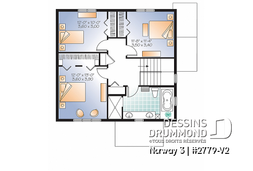 Étage - Plan de maison 3 chambres avec appartement au sous-sol, buanderie au rez-de-chaussée, foyer - Norway 3
